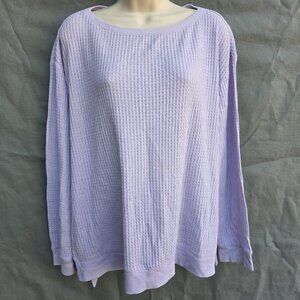 J. Jill Purple Waffle Knit Boat Neck Top Lavender Sunwashed Long Sleeve L